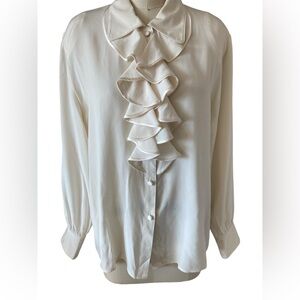 Tess 100% buttery soft silk cream colored ruffled shirt, Sz 14